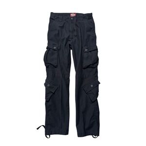 MATCHSTICK Black Cargo Pants Men's L32 Utility Pockets Drawstring Hem